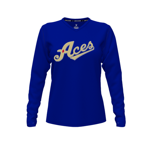 [CUS-DFW-TEES-CMF-VNK-LSL-RYL-FYXS-LOGO1] Decker Comfort T-Shirt (Female Youth XS, Royal, V Neck, Logo 1, Long Sleeve)