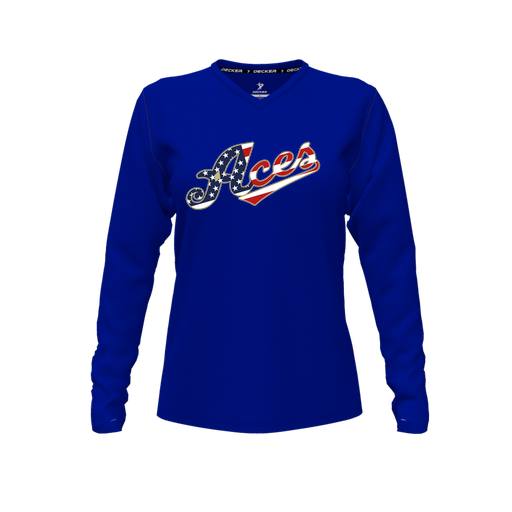 [CUS-DFW-TEES-CMF-VNK-LSL-RYL-FYXS-LOGO2] Decker Comfort T-Shirt (Female Youth XS, Royal, V Neck, Logo 2, Long Sleeve)