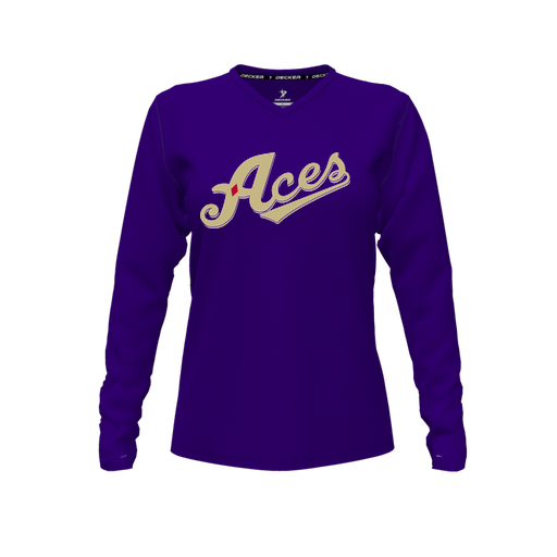 [CUS-DFW-TEES-CMF-VNK-LSL-PUR-FYXS-LOGO1] Decker Comfort T-Shirt (Female Youth XS, Purple, V Neck, Logo 1, Long Sleeve)