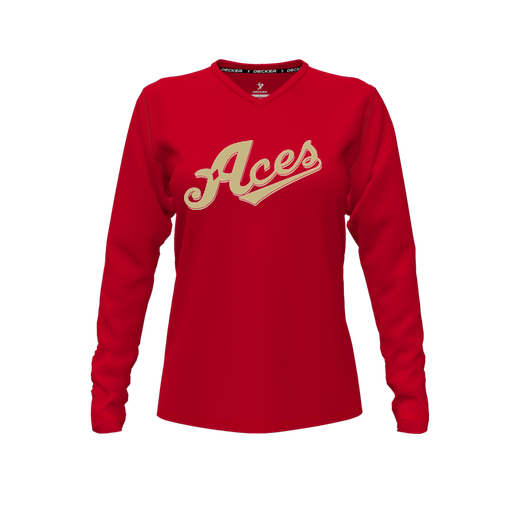 [FTLVPTRD-FYXS-LOGO1] Decker Performance T-Shirt (Female Youth XS, Red, V Neck, Logo 1, Long Sleeve)